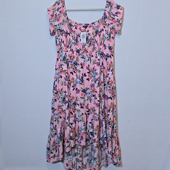 Torrid Floral Smocked Gauzy High Low Dress 2X Easter Spring Summer Pink Floral - Picture 7 of 15
